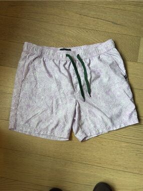 Men's Light lavender Floral Swim Trunks with Green Drawstring